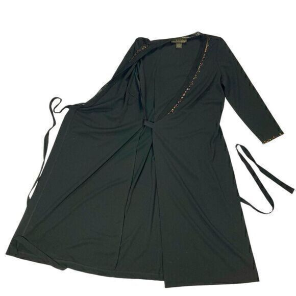 Nicole Miller Collection Wrap Dress Womens S Beaded Embroidered Sheer Hem Midi - Picture 4 of 16